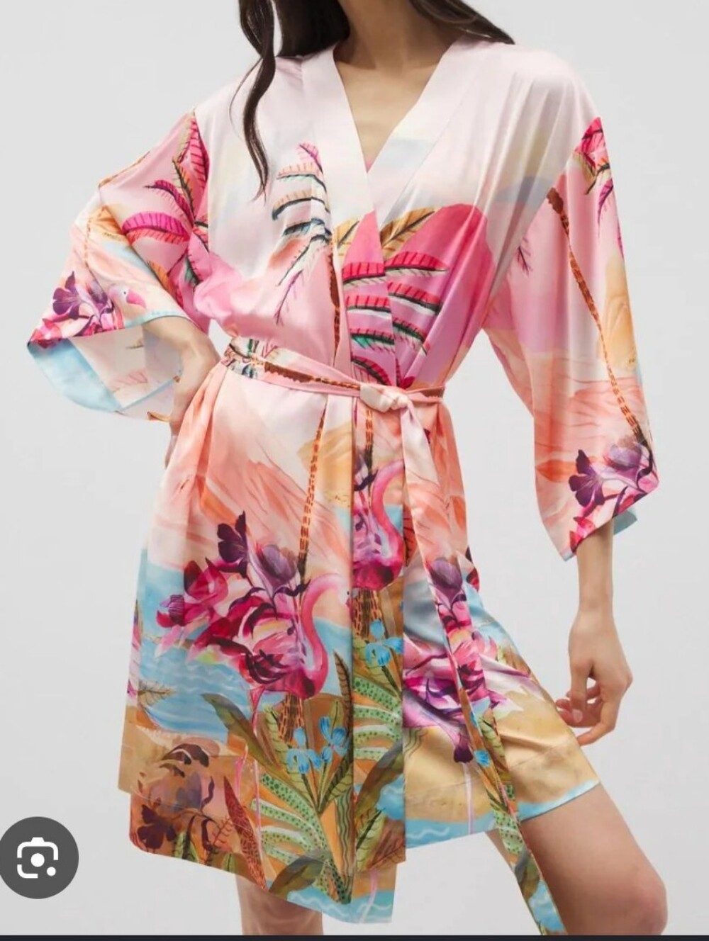 Soma Women's Floral Satin Kimono Robe Pink Tropical XXL Resort Luxury Comfort